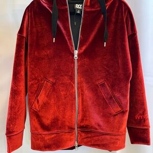 IVY Park Red Velvet Full Zip Hoodie XS Oversized Unisex Chunky Zip